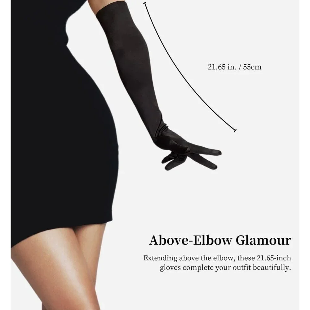 Women's Elbow Length Black Long Satin Gloves Costume Princess Party Accessories